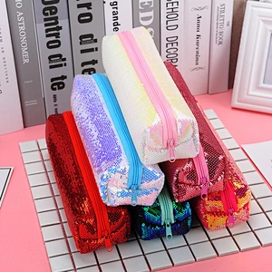Customized Factory Wholesale Sequin Zipper Pencil Case Student Stationery Colorful Creative Simple Stationery Bag