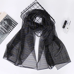 Elastic gold thread braided striped sunscreen shawl muslim wholesale women polyester scarf hijab