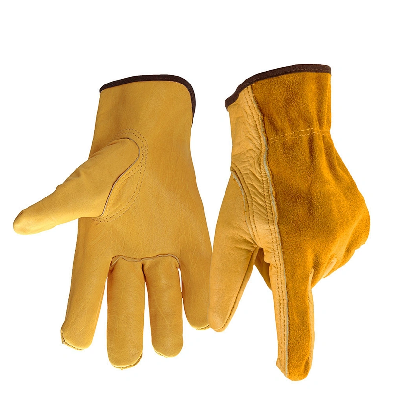 Flexible Grip Cowhide Working Gloves / Shrink Resistant Stretchable Leather Garden Working Safety Gloves