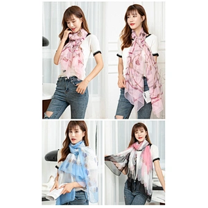 2020 New Ladies Thin Silk Soft Scarf Spring Summer Georgette Flower Chain Ladies Scarf Shawl