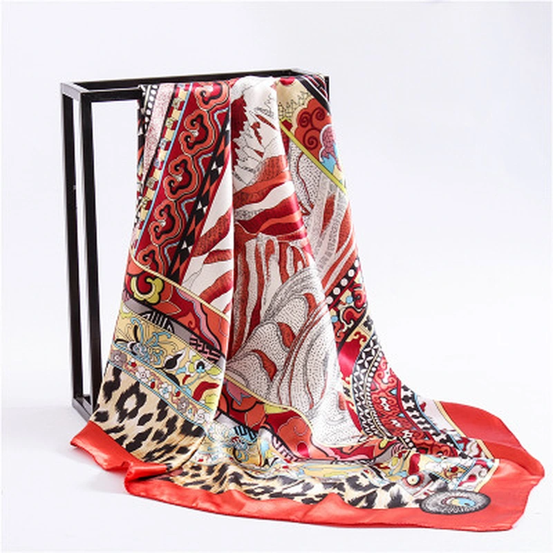 Explosive fashion women retro ethnic geometric square leopard print silk scarf satin scarfs