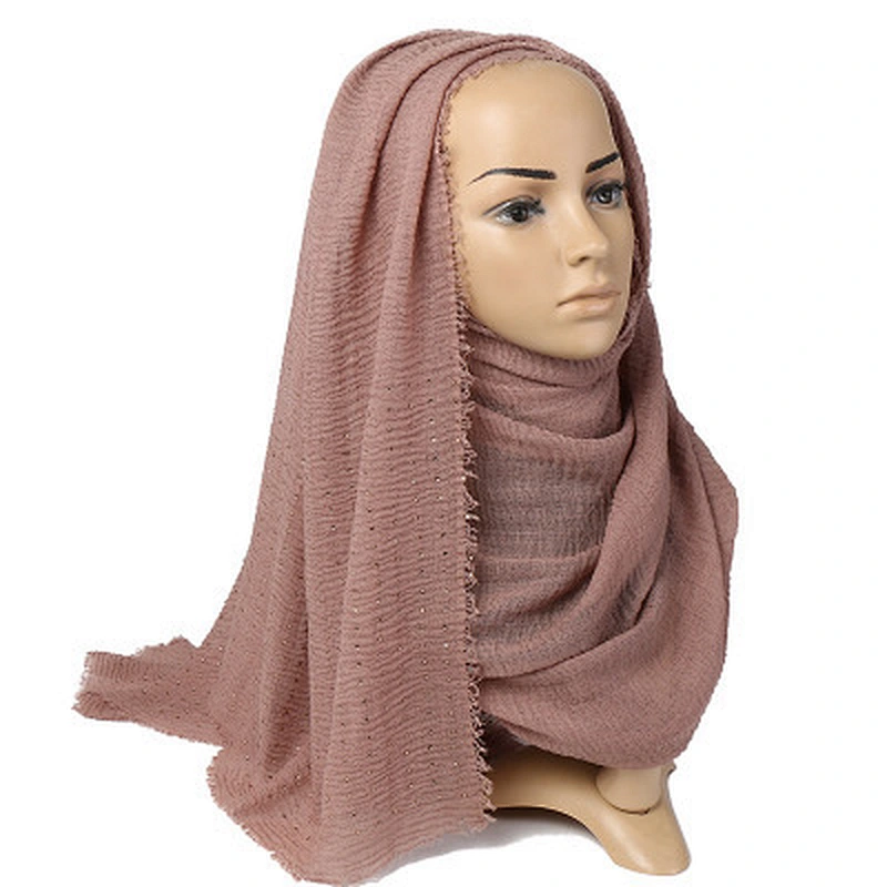 New national style cotton and linen hot rhinestone women hijab scarf monochrome wild crinkle female shawl