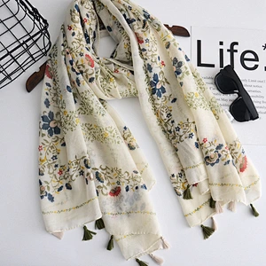 New scarves literary small fresh printed cotton and linen scarf travel beach towel sunscreen shawl scarf