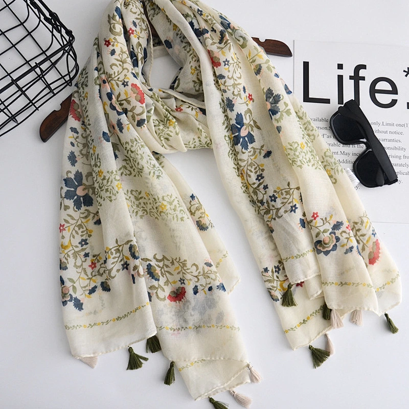 New scarves literary small fresh printed cotton and linen scarf travel beach towel sunscreen shawl scarf