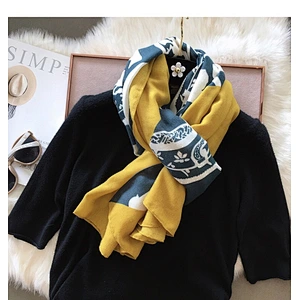 Golden Scarf Female Autumn Winter Korean Version Wild Yellow Graffiti Stitching Dual-Use Long Scarf Shawl