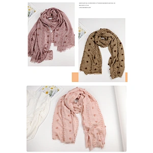 Korean Version Classic Fashion Flower Scarf Long Ladies Solid Color Cotton And Linen Silk Scarf Dual-Use Shawl