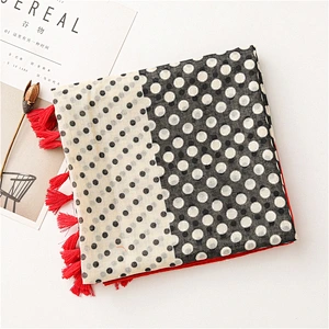 Spring New Korean Version Big Size Dots Hit Color Cotton And Linen Shawl Dual-Use Long Seaside Gauze Scarf Women