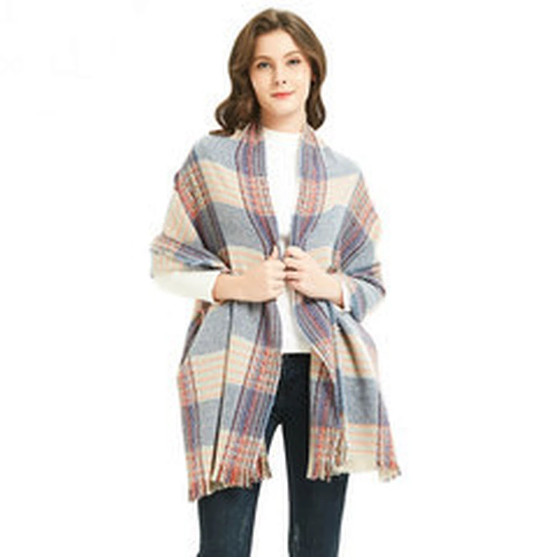 Factory Direct Europe America Autumn Winter Cashmere Double-Sided Colorful Plaid Square Scarf, Ladies Shawl Wholesale
