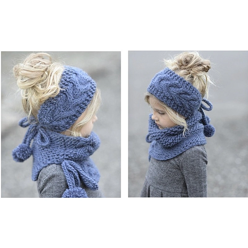 2020 New Kids Hat Suit Autumn Winter Warm Knitted Hat Cute Female Baby Hat Neck Scarf Two-Piece Set With Pom Pom