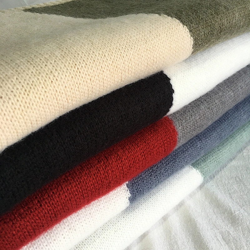 New Scarf Female Winter Korean Version Student Long Scarf Color Matching Wool Double-Sided Knitted Scarf