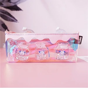 Korean Version Simple Beard Snap Button Pencil Bag PVC Student Stationery Bag Cosmetic Storage Pencil Bag
