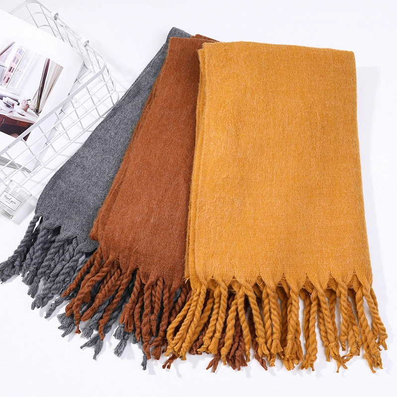 Handmade Solid Color Winter Warm Scarf Brand Pashmina Shawls Soft Female Tassel Cashmere Women Scarf
