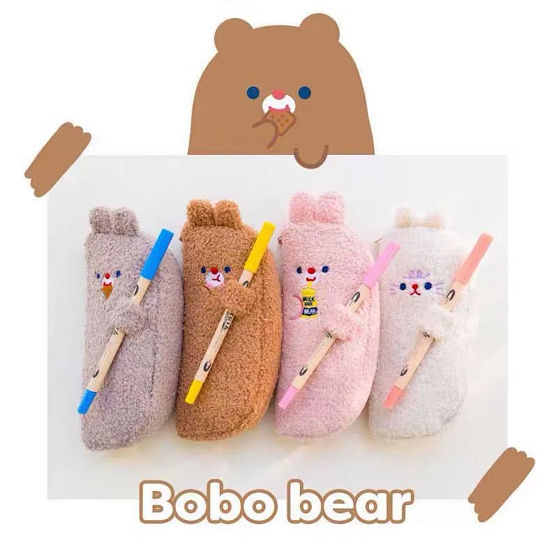 Ins Lamb Plush Cute Animal Shape Pencil Bag Pupils Stationery Storage Bag