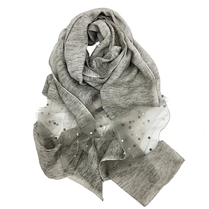 Pearl Lace Organza Women Long Hijab Scarf Muslim Lady Hijab Islam Clothing Turkish Turban Shawl Headscarves