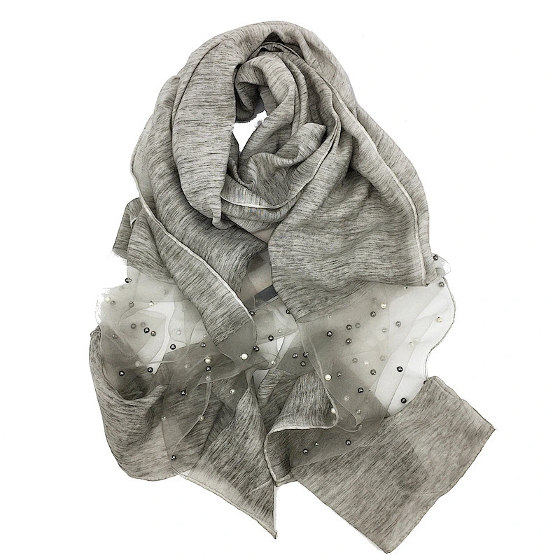 Pearl Lace Organza Women Long Hijab Scarf Muslim Lady Hijab Islam Clothing Turkish Turban Shawl Headscarves