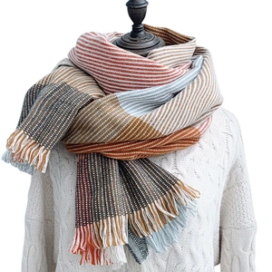 Best Selling Stripes Lattice Cashmere Scarf Women Europe America Thickened Warmth Double-Sided Shawl