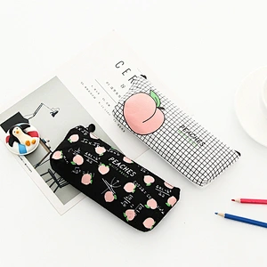 Japanese Cute Fun Letters Peach Student Pencil Case Cotton Pencil Bag Stationery Box Female