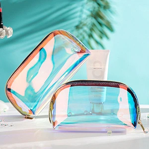 Transparent Bag Custom Personalized Waterproof Glitter Zipper Pouch Holographic Bag Cosmetic Bag