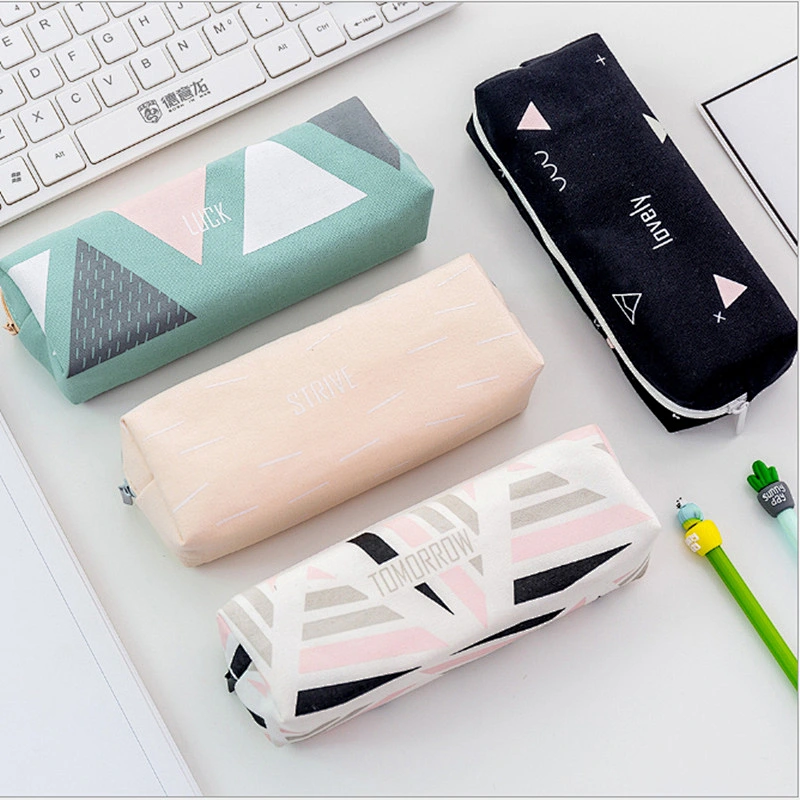 Factory Wholesale Cartoon Custom Logo Cotton Canvas Zipper Pouch School Student Pencil Bag