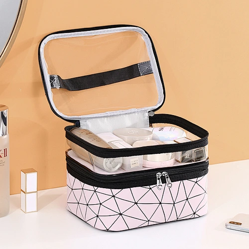Double Layer Women Makeup Bag Portable Bag Travel Cosmetic Bag