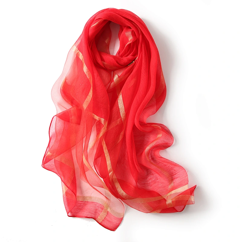 Silk scarf female autumn and winter Korean version wild water ripple gold thread solid color long cheongsam shawl scarf