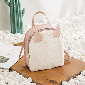 2020 Winter Pink Rabbit Kids Leather Backpack Adjustable Strap Mini Shoulder Bag Girl Plush Backpack