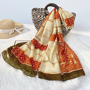 Factory direct check printed silk scarf female mid-long square scarf outdoor beach towel shawl scarf