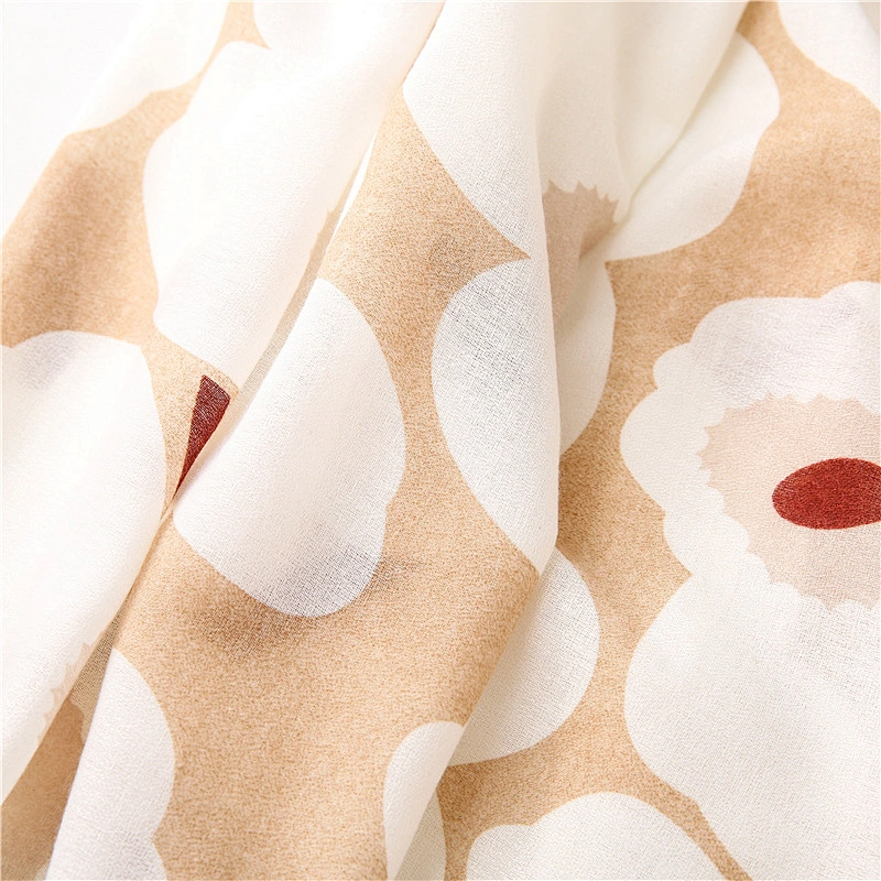 Cotton And Linen Feel Scarf Women Autumn White Flowers Wild Silk Scarf Shawl Dual-Use Thin Keep Warm Scarves