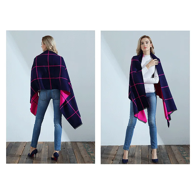 2020 Autumn Winter New Ladies Double-Sided Dual-Use Stitching British Decoration Classic Plaid Cashmere Scarf For Women