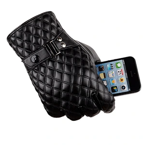 Wholesale Winter Cold Proof Full Finger Warm Touch Screen Glove Black Leather Gloves For Men