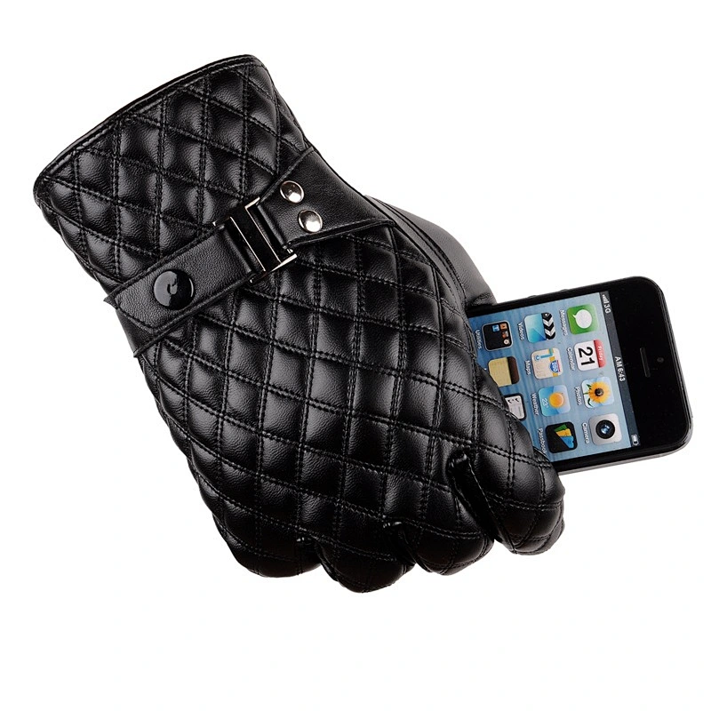 Wholesale Winter Cold Proof Full Finger Warm Touch Screen Glove Black Leather Gloves For Men