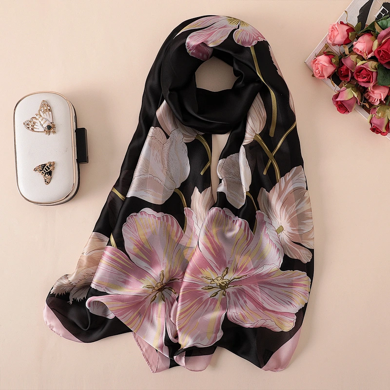 Summer wild scarf female air conditioning shawl scarf female flower printing thin section simulation silk scarf beach towel