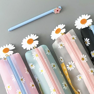 Little Daisy Girl Pencil Case Creative Simple Multifunctional Pure Color School Stationery Pen Packaging Bag