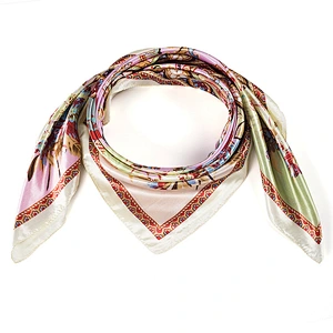Fashion Female Scarf Cashew Flower Printed Satin Square Scarf Handkerchief 90cm Square Scarf