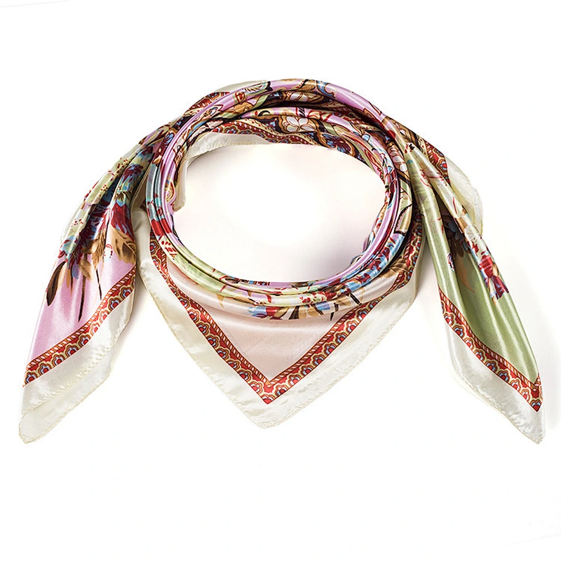 Fashion Female Scarf Cashew Flower Printed Satin Square Scarf Handkerchief 90cm Square Scarf