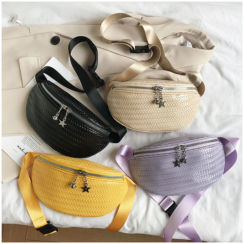 New Fashion Women'S Sports Waist Bag Korean Geometric Pattern PU Solid Color Shoulder Crossbody Bag