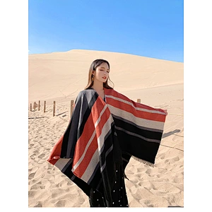 Wholesale Striped Scarf Women Korean Summer Desert Travel Shawl Thickened Cloak