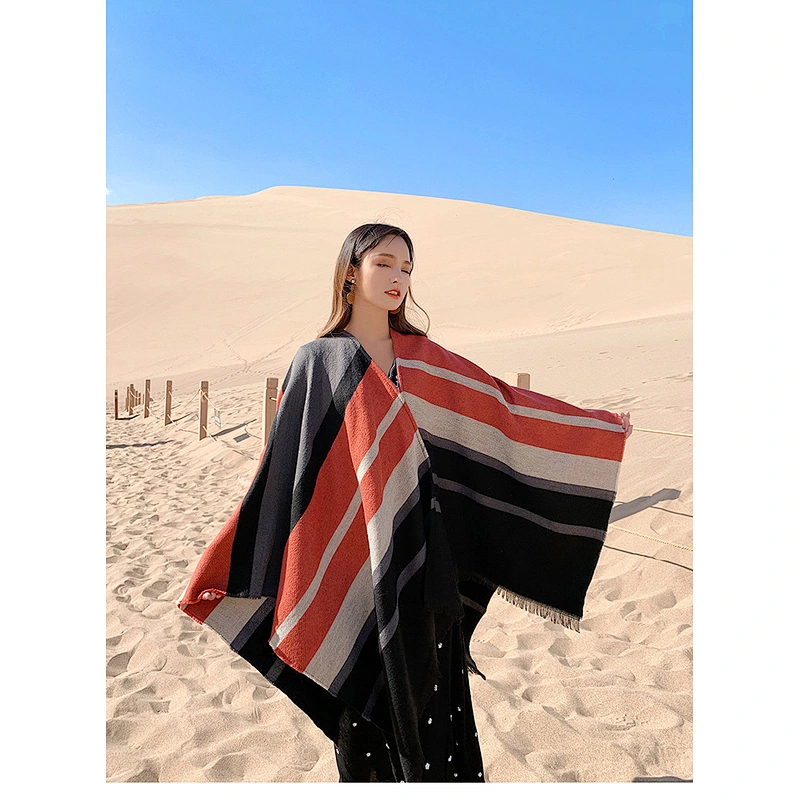 Wholesale Striped Scarf Women Korean Summer Desert Travel Shawl Thickened Cloak