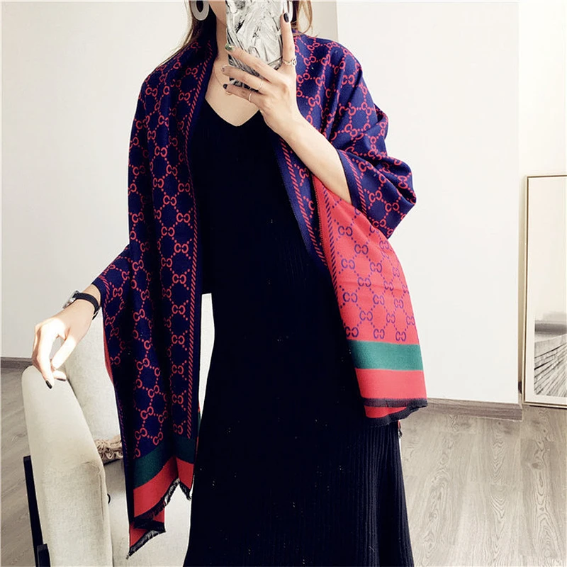 Custom Design Winter New Fashion Geometry Style Cashmere Wool Jacquard Scarf Pashmina Shawl