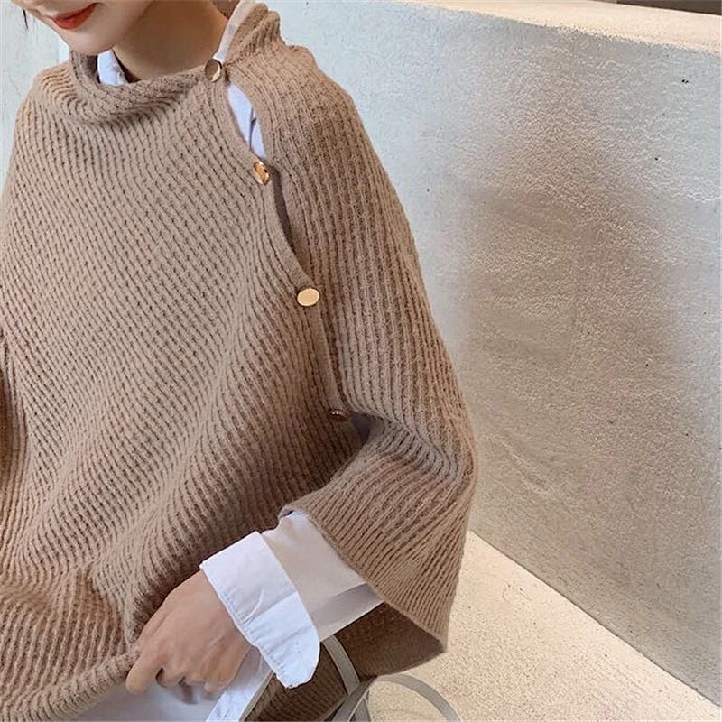 New Knitted Shawl Women's Multi-Purpose Versatile Scarf Cashmere Dual-Use Metal Buckle Wool Cloak Scarf Winter