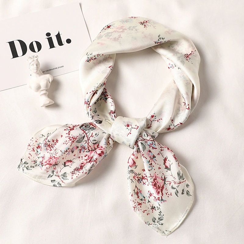Spring and summer new fashion female scarves wild small floral printed scarves simulation silk satin square scarf