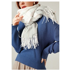 Scarf Women Simple Japanese Cute Cashmere Scarf Geometric Pattern Mid-Length Warm Shawl