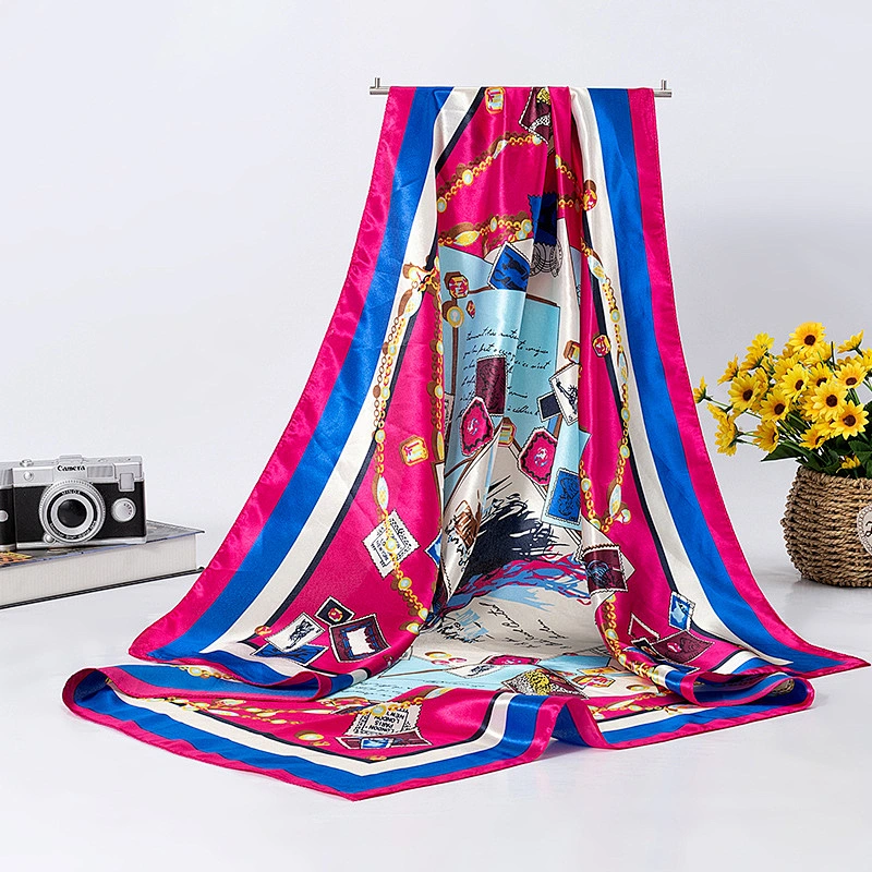 Summer thin section 90 gauze female summer sunscreen small square scarf retro cartoon printing square scarf