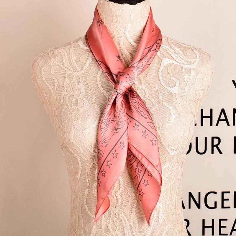 Elegant Print Small Square Scarf Soft Pink Women'S Silk Scarf Can Be Customized