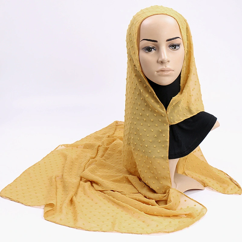 New Jacquard Three-Dimensional Plum Dot Chiffon Malaysia Scarf Indonesia Solid Color Pearl Chiffon Hijab Scarf For Women