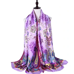 Spring and summer new fashion printed silk scarf long section simulation silk sunscreen beach towel shawl