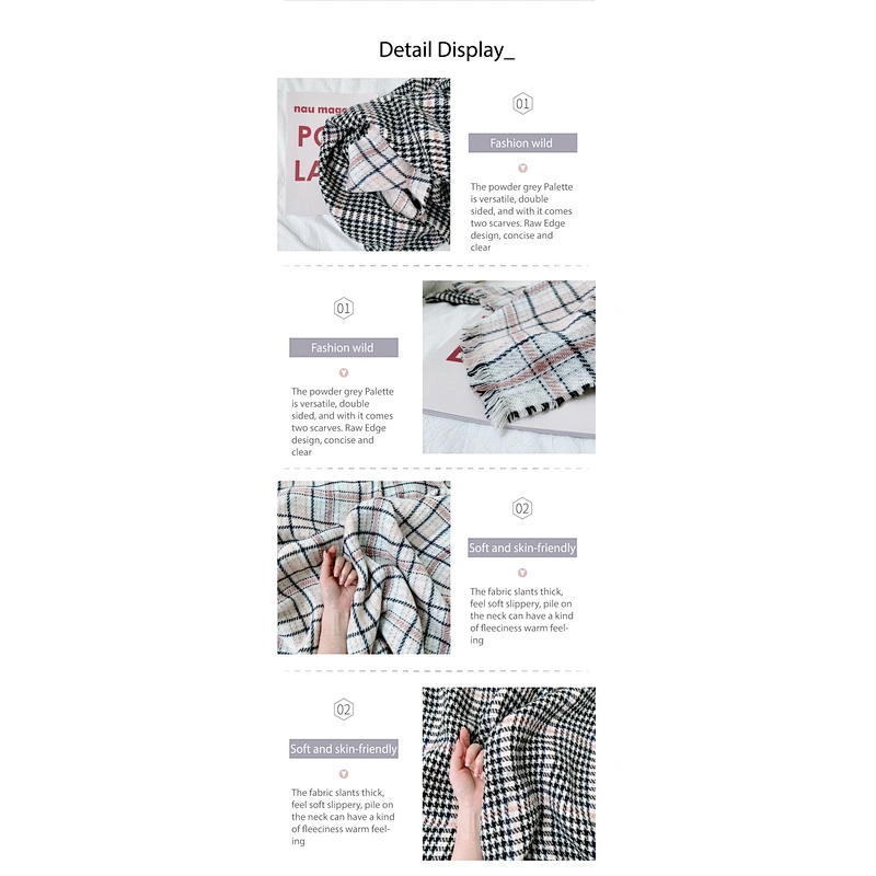 New Cashmere Scarf Shawl Female Factory Direct Europe Black Pink Plaid Double-Sided Scarves