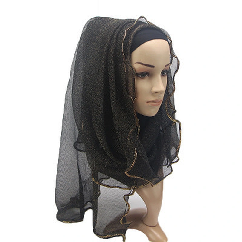 Gold thread covered sunscreen scarf shawl women headscarves fashion blended scarf muslim turban hijab