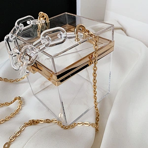 Amazon Hot Women Transparent Box Shoulder Purse Handbag Acrylic Clutch Bag