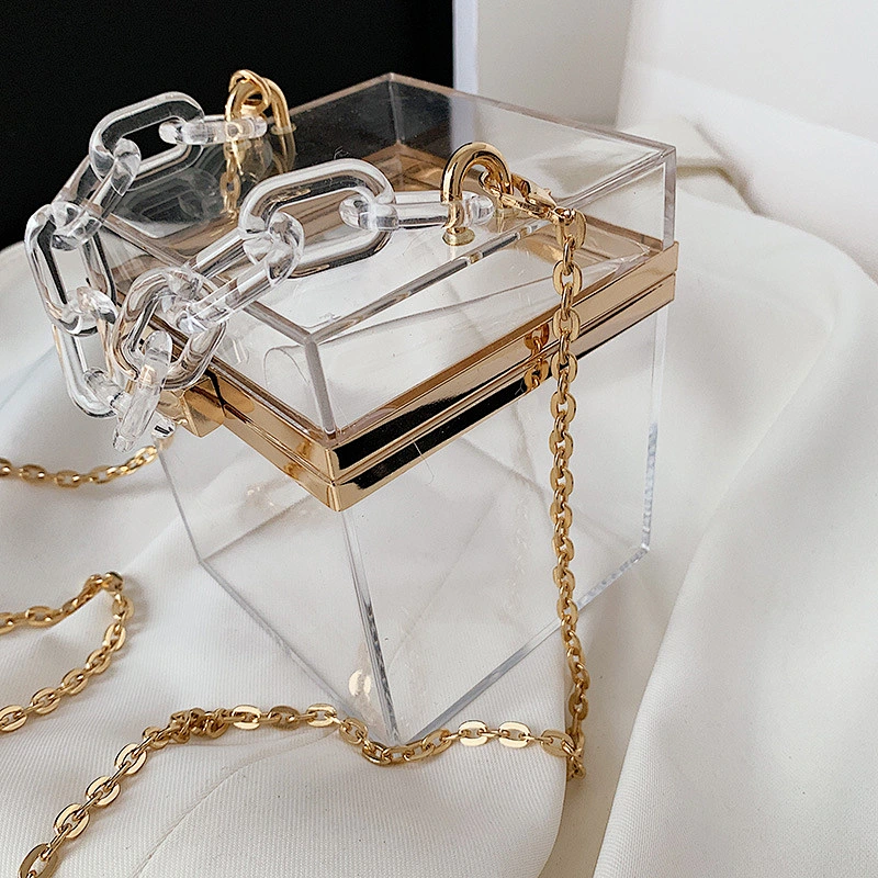 Amazon Hot Women Transparent Box Shoulder Purse Handbag Acrylic Clutch Bag